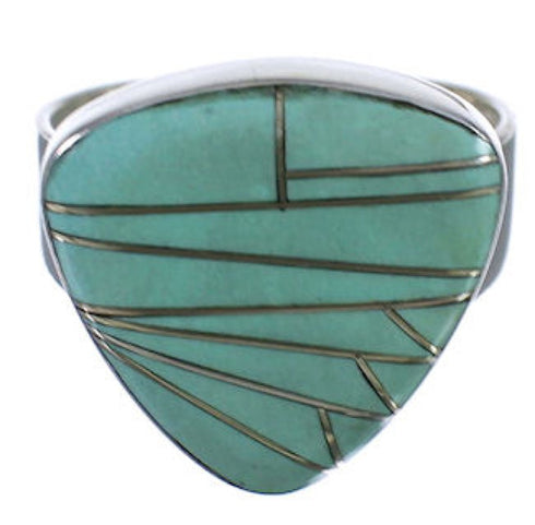 Sterling Silver Turquoise Inlay Heavy Ring Size 8-3/4 PX40402